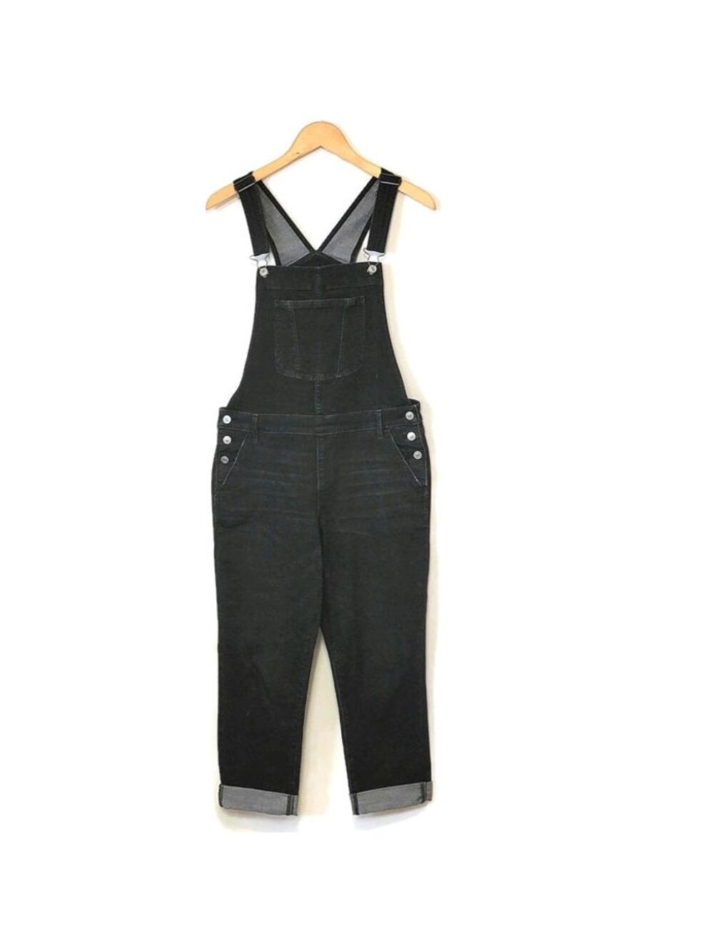 Abercrombie & Fitch Black Denim Overalls Straight Leg Crop Utility Style 90's S